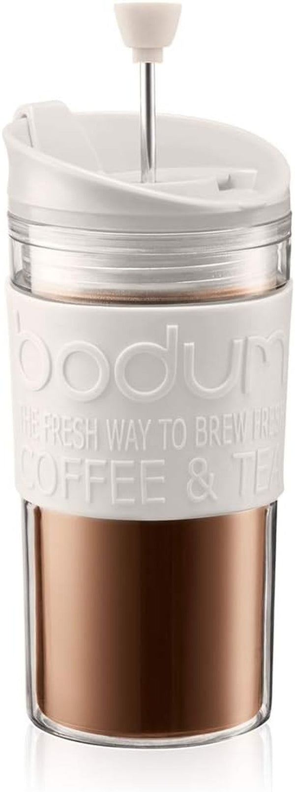 Cafetieră Bodum 11102-913S Travel Press, Plastic, Alb/Transparent, 0,35 L, 7,1 x 8,9 x 17,2 cm, 1 unitate
