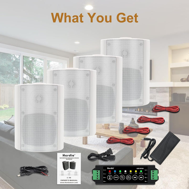4 Zoll Bluetooth Outdoor-Lautsprecher 400 Watt Wasserdicht Außenlautsprecher Für Garten, Terrasse, Restaurant (2 Paar/Weiß)