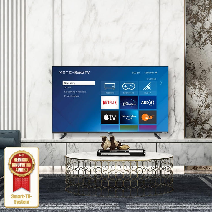 METZ Blue Roku TV, HD Smart TV, 32 Zoll, 80 Cm, Fernseher Mit Triple Tuner, WLAN, LAN, HDMI, USB, 32MTD3011Z, Schwarz