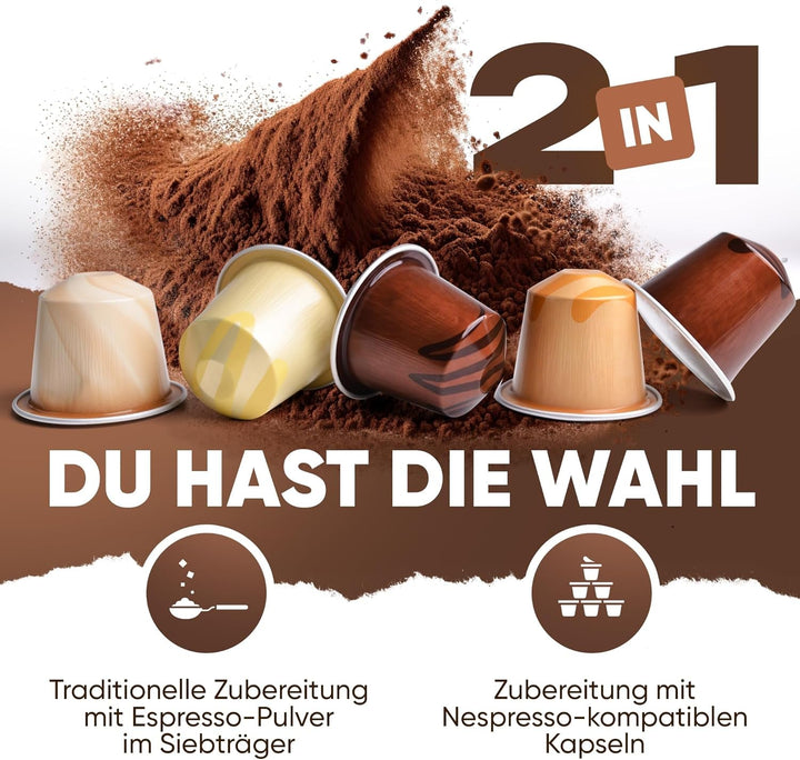 Espressor Proficook | Espressor inclusiv portafiltru | Pompă espresso profesională italiană 20 bar | Pentru cafea măcinată și capsule compatibile Nespresso | Portafiltru pentru espressor | PC ES 1267