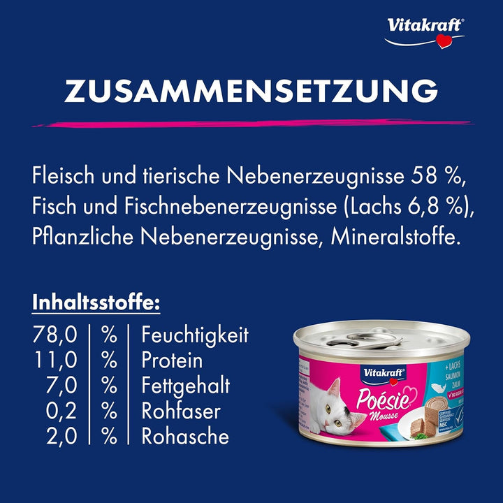 Vitakraft Poésie Mousse, hrană umedă pisică, mousse aerisit, cu somon, fără zahăr și cereale adăugate (12X 85G)