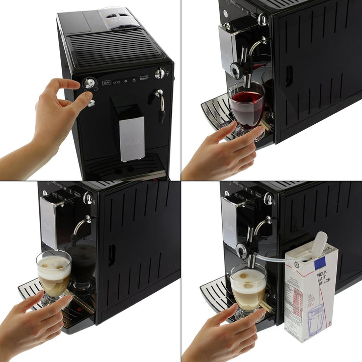 Melitta Caffeo Solo & Perfect Milk - Espressor complet automat - Cu sistem de lapte - Spumator de lapte - Intensitate cafea reglabilă pe 3 niveluri - Negru (E957-201)