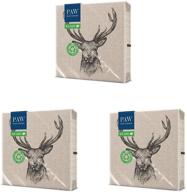 Collezione di decorazioni per zampe x collezione di decorazioni per zampe CM Caricci di carta con 3 strati. 20 pezzi. Stampato con colori basati sull'acqua. Decorazioni da tavolo. Nature, HIRSC, Paw_022022, cervo, 33 x 33 cm (pacchetto con 3)