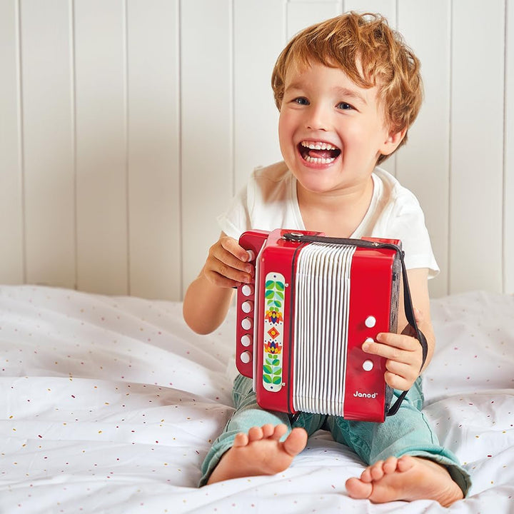 Janod - Acordeon Gioia - Instrument muzical pentru copii - Joc de rol și educație muzicală timpurie - Cu curea - De la 3 ani, J07654 Jucarii Bebe Naty Shop