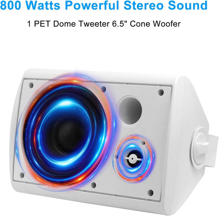 Herdio 800W 6,5 Zoll Außenlautsprecher Wasserdicht, Wandmontage Patio Stereo Indoor Outdoor Lautsprecher Mit Kraftvollem Bass, Allwettertauglichkeit(4 Lautsprecher Weiß)