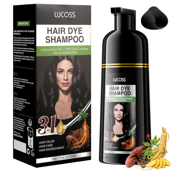Șampon instant pentru păr negru, șampon natural pentru vopsirea părului, 100% acoperire gri - ușor și rapid, culoare semipermanentă pentru păr negru, șampon pentru vopsirea părului pentru bărbați și femei Vopsea pentru par Naty Shop Negru