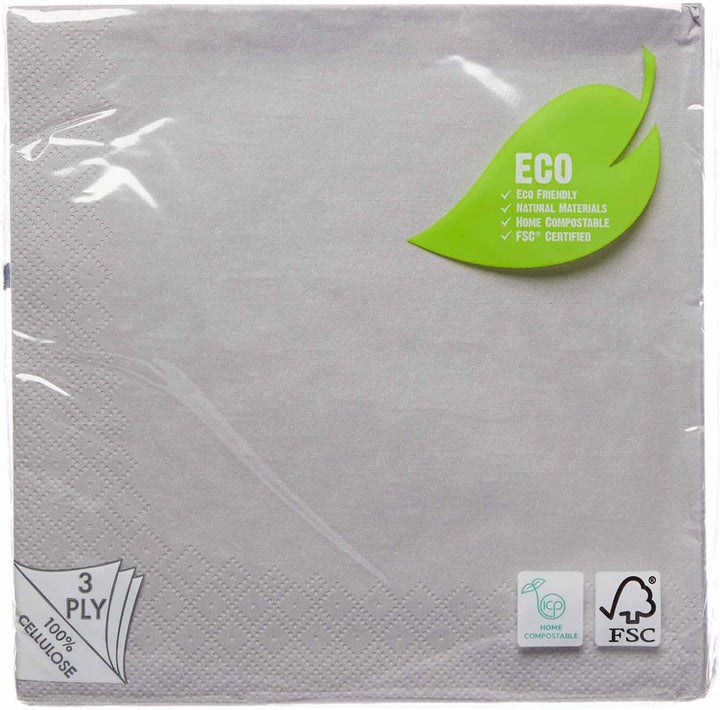 Amscan 9915402-215 - Șervețele de prânz ecologice, compostabile, gri grafit, 20 bucăți