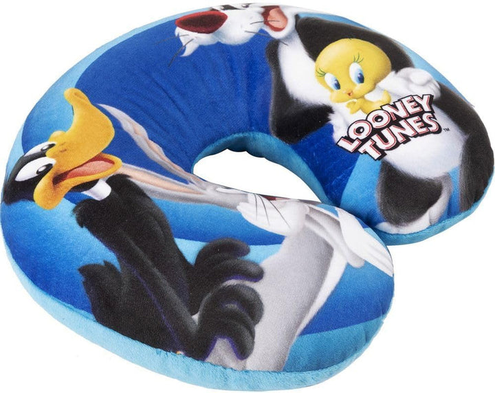 Warner Bros Looney Tunes pernă de gât pentru copii pentru fete, mașină de călătorie moale, Bugs Bunny, Daffy Duck, Silvestro Titti, confort, desene animate, albastru