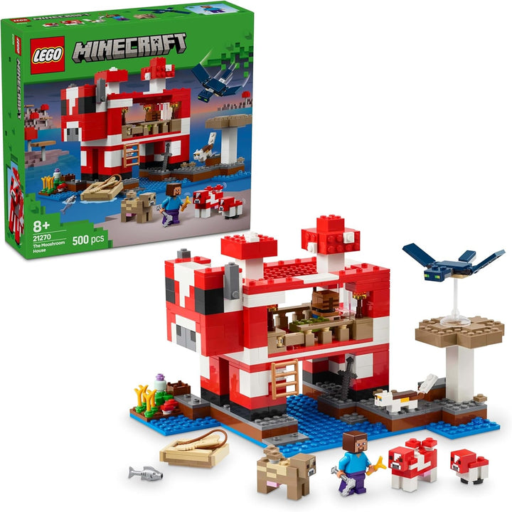 LEGO Minecraft The Mushroom Cow House, jucărie de construit pentru jocul video, model în țara ciupercilor cu minifigurine, Steve și alte personaje, set de joacă pentru băieți și fete de la 8 ani 21270