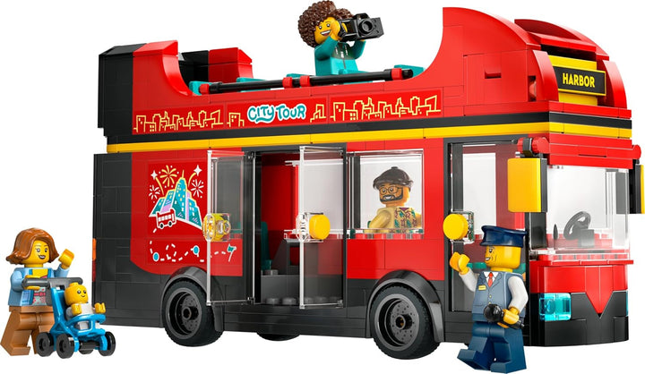 Autobuz cu două etaje LEGO City, autobuz de jucărie cu două etaje, set de vehicule pentru fete și băieți de la 7 ani, conține 5 figurine, inclusiv un bebeluș într-un cărucior 60407