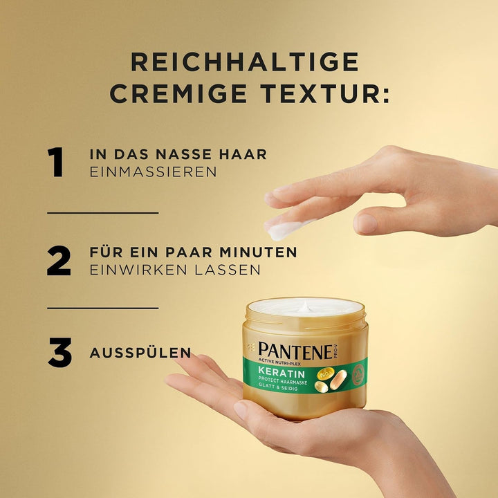 Pantene Pro-V Smooth & Silky Keratin Protect Hair Mask 500ml pentru păr creț și uscat, Până la 72 de ore de păr neted și strălucitor într-o singură aplicare, Cu formula Pro-V și Active Nutri-Plex Masca de par Naty Shop