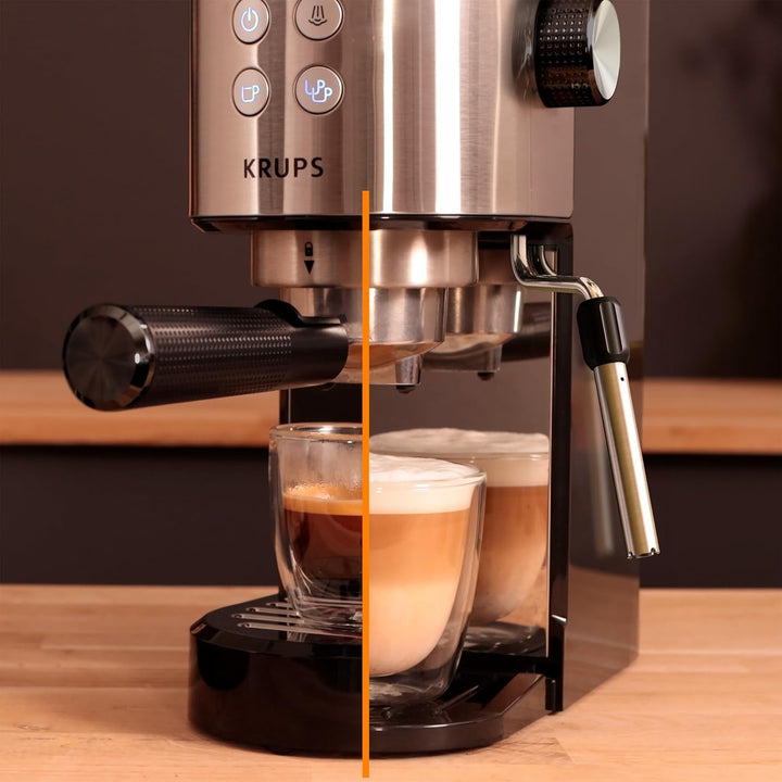 Krups Virtuoso Essential espresso portafilter machine, 15 bar, Aplicații din oțel inoxidabil, Design subțire, Panou de control cu 4 funcții, Incl. accesorii barista, Oțel inoxidabil, XP441810