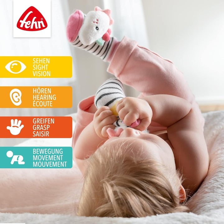 Fehn play glove safari - păpuși pentru degete pentru copii maimuță și elefant & șosete cu clopoței pentru copii unicorn - șosete pentru copii cu funcție de clopoțel și cap de unicorn - stimulează abilitățile motorii și simțurile Jucarii Bebe Naty Shop