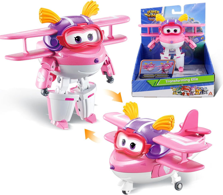 Super Wings 5" Transforming Characters 2-Pack Transforming Supercharged Jett + Tino, jucărie Transformer pentru băieți și fete de peste 3 ani, roșu
