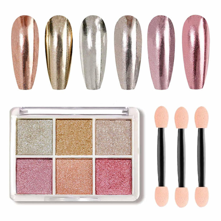 GZMAYUEN Chrom Pulver Für Nägel 6 Farbe Mirror Chrome Nail Powder Pigment Powder Nail Art