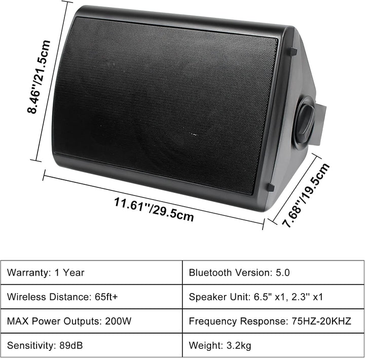 6,5 Zoll Outdoor-Lautsprecher Wasserdicht，800W Außenlautsprecher Mit Bluetooth Stereo-Verstärker, Perfekt Für Outdoor Terrasse Garten Veranda（4 Schwarz）