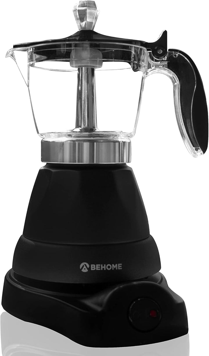 Cafetieră electrică italiană cu 3 căni, cafetieră electrică programabilă Mocha cu temporizator, oprire automată, cafea fierbinte timp de 30 de minute, aluminiu negru (cu temporizator)