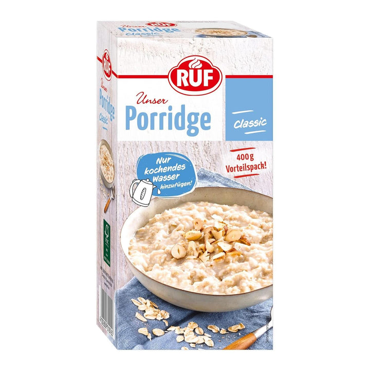 RUF Porridge Apple Cinnamon, cu fulgi de ovăz integral, aromă fină de scorțișoară și bucăți de mere uscate, 400 grame