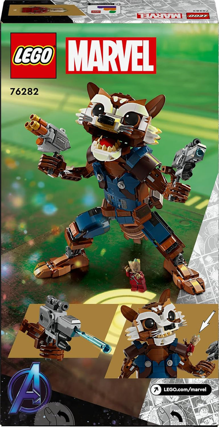 LEGO Marvel Rocket & Baby Groot, jucărie construibilă de supererou pentru copii din Gardienii Galaxiei de la Marvel Studios, figură pentru jocuri de rol, cadou pentru băieți și fete de la 10 ani 76282
