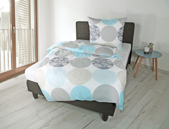 Lenjerie de pat Bierbaum, maco-satin, Conceput în Germania, model 6383 turcoaz 02, 155X220 Cm + 80X80 Cm, dimensiune confort Paturi si Cuverturi Besuche den Bierbaum-Store