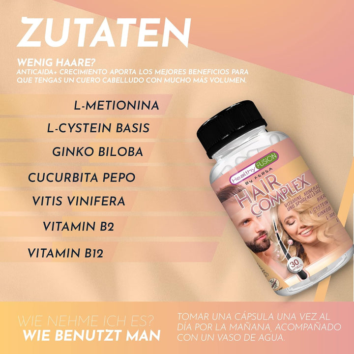 Healthy Fusion Haircomplex | Effektiv Gegen Haarausfall | Fördert Haarwachstum, Volumen & Dichte | Stärkt Haarwurzeln | Verleiht Glanz Und Vitalität | Unisex | 30 Kapseln Für Gesünderes Haar