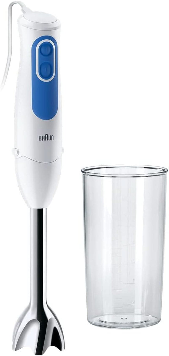 Braun Stabmixer MQ 3000 Smoothie+ – Multiquick 3 Pürierstab Mit Edelstahl Mixfuß, 700 Watt, Inkl 600 Ml Mixbecher, Weiß/Blau