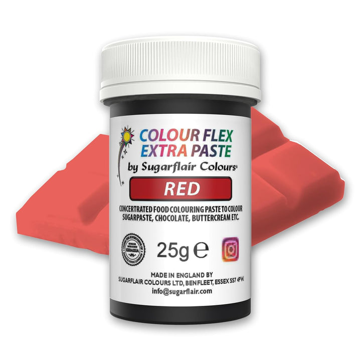 Sugarflair Colourflex Extra Paste Lebensmittelfarbe Paste Red - Essbare Lebensmittel Farbe Für Buttercreme, Schokolade, Zuckerpaste, Zuckerguss, Fondant, Kuchenmischungen, Teig Und Mehr - 25G