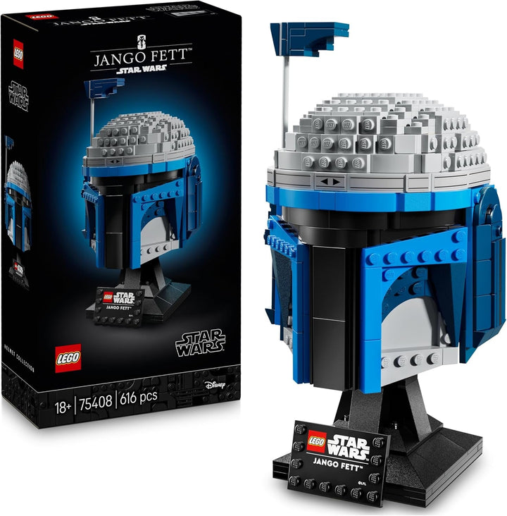 LEGO Star Wars 75408 Jango Fett Helmet - Set de construcție Mandalorian pentru adulți - Model cu suport, plăcuță de identificare și antenă reglabilă - Cadou pentru fanii Atacului clonelor
