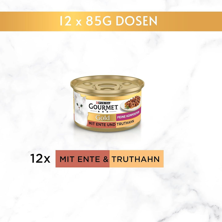 Gourmet Gold Fine Composition Cat Food umedă, cu rață și curcan, 12Pack (12 X 85G)