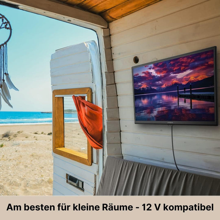 STRONG - 24 Zoll (60 Cm) HD Fernseher SRT24HE4023 - 12V Fernseher Ideal Für Wohnwagen, Wohnmobil - Triple-Tuner - 2 Hdmi-Anschlüsse (1 ARC), 1 Usb-Port, Mini-Av, Antennen-/Sat-Anschluss - Schwarz