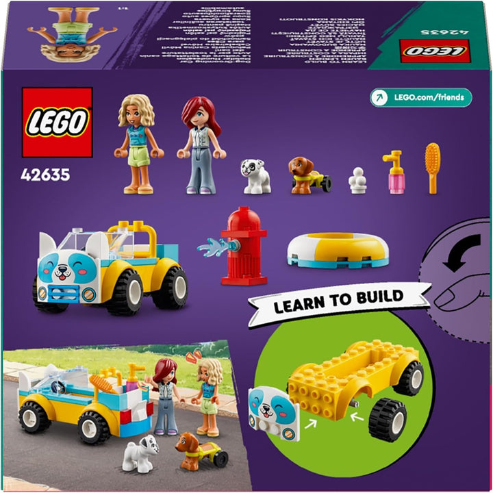 LEGO Friends Mobile Dog Grooming Parlour, set de joacă pentru vehicule cu animale pentru jocuri de rol, jucărie pentru copii cu 2 figurine și 2 câini pentru fete și băieți de la 4 ani, set de toaletă pentru câini 42635