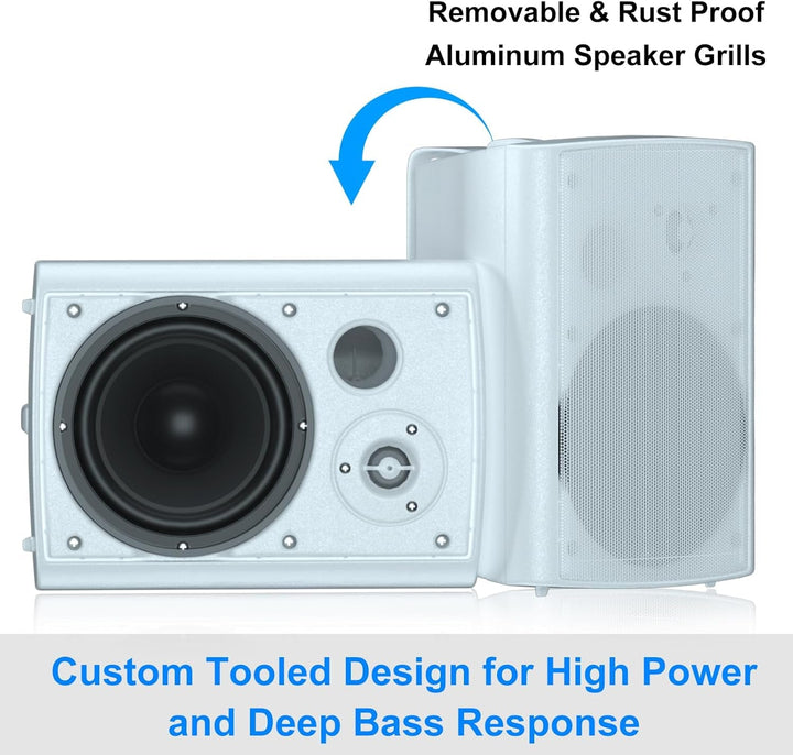 STUDIOFINIX 800W 6.5 Zoll Outdoor Bluetooth Lautsprecher Wasserdicht Verdrahtet Mit Multifunktionsverstärker Wandmontage Wetterfestes Lautsprecher-System Für Patio Garten Home(4 Lautsprecher, Weiß)