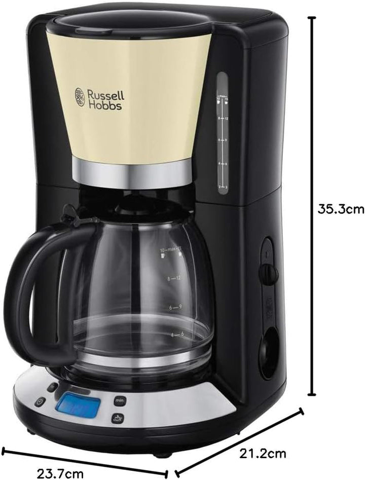 Russell Hobbs 24033-56 Victory Cafetier digital din sticlă, oțel inoxidabil, 1,25 litri, culoare crem