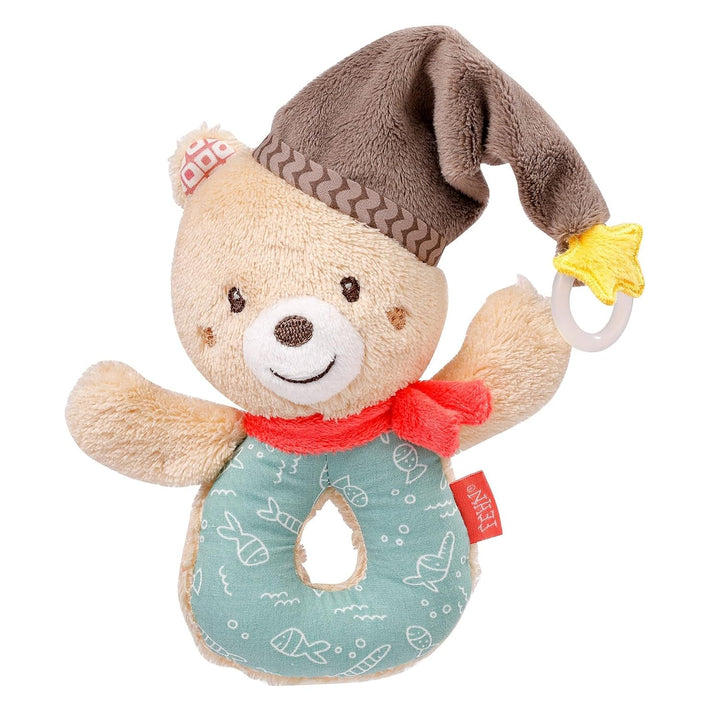 Fehn baby ring grasping toy lama - jucărie de pluș pentru bebeluși cu zornăitor - jucărie pentru abilități motorii pentru învățare jucăușă - jucărie de pluș ca ajutor pentru somn - jucărie pentru bebeluși și copii mici de la 0+ luni Jucarii Bebe Naty Shop Urs