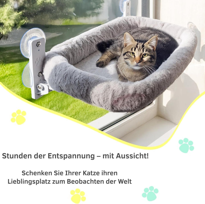 Șezlong pentru pisici – Șezlong robust pentru pisici cu pernă lavabilă | Hamac confortabil pentru ferestre de până la 18 kg | Pat pentru pisici care economisește spațiu și accesorii