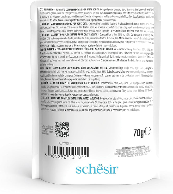 , File de ton în jeleu, Hrană umedă complementară pentru pisici, Rețetă originală, 100% naturală, 12 pungi a câte 70 g