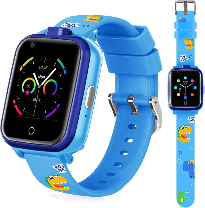 4G smartwatch pentru copii cu cartela SIM, GPS tracker, mai multe stiluri de desktop pentru a alege de la, apeluri bidirecționale, SOS, Wi-Fi, touchscreen rezistent la apă pentru 4-12 băieți și fete (T13 Blue)