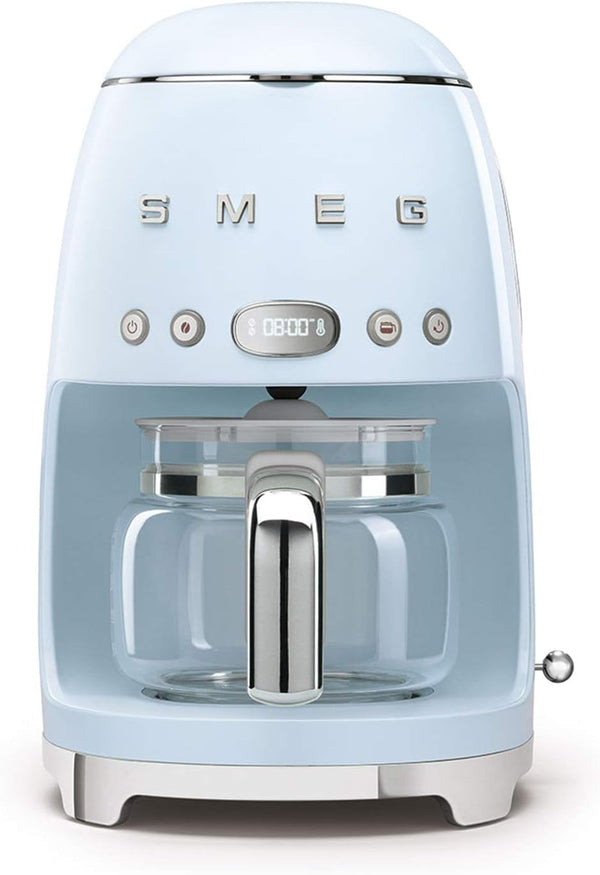 Smeg, DCF02PBEU, Cafetieră cu filtru, Aroma și funcție de pornire automată, Carafă din sticlă până la 12 cești, 2 niveluri de intensitate, Funcție de menținere la cald, 1050W, Albastru pastel