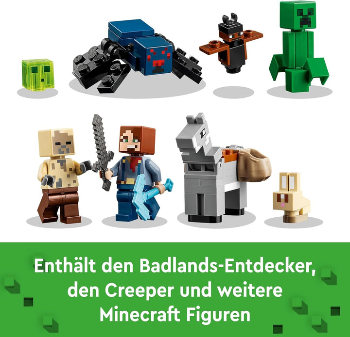 LEGO Minecraft Mina din Badlands, jucărie minieră pentru joc video, set pentru băieți și fete cu vârsta de peste 8 ani, cărămizi distractive de construcție, set de aventură, cadou de ziua de naștere 21263