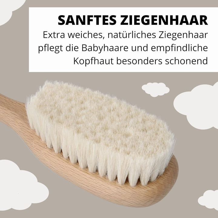 PARSA Beauty perie de păr pentru bebeluși cu păr de capră - perie de păr pentru bebeluși fabricată din lemn de fag certificat FSC® - perie pentru îngrijirea părului fin al bebelușilor - perie pentru bebeluși