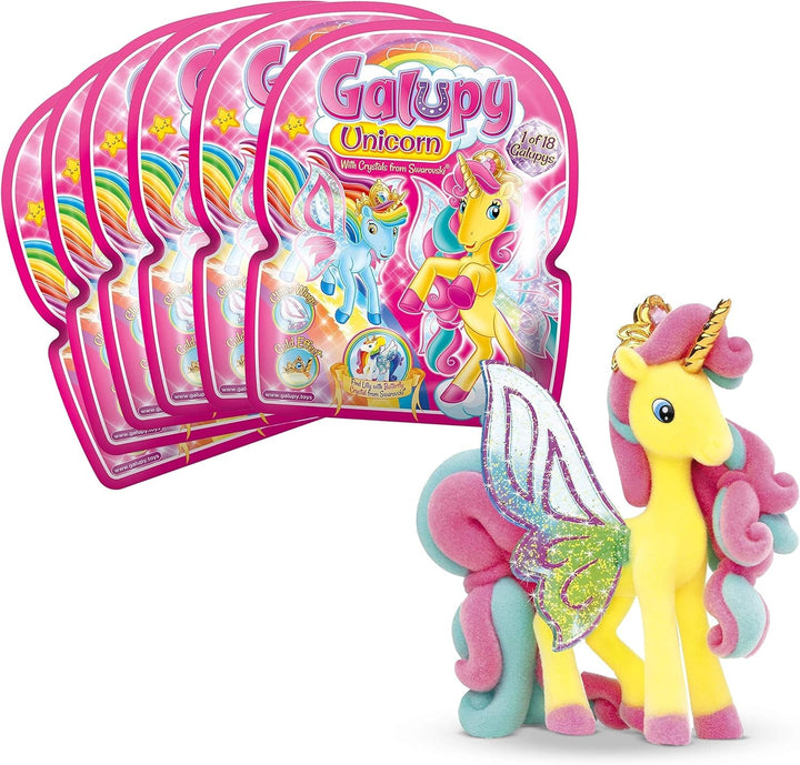 Galupy Unicorn - Pachet de 3 figurine unicorn, jucării unicorn de colecționat, figurine ponei cu aripi strălucitoare și cristal Swarovski