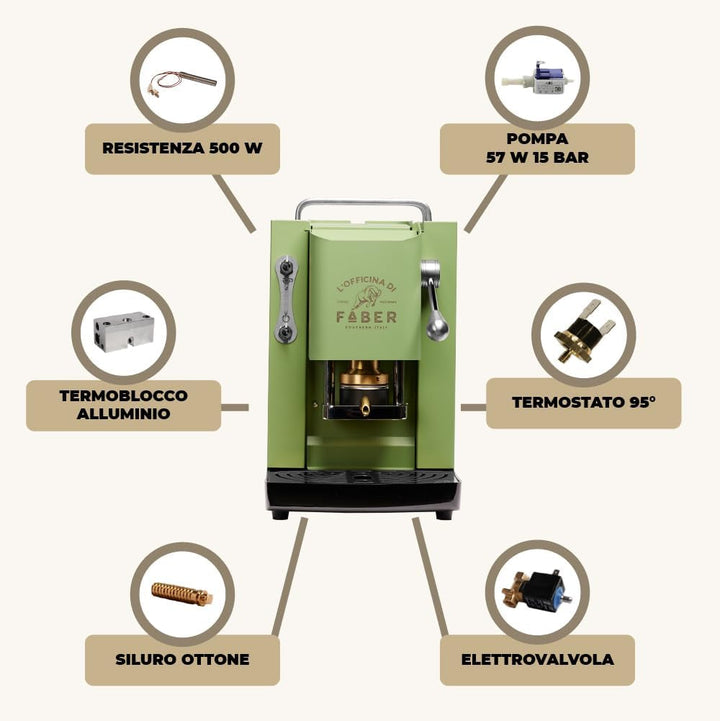 Model Pro Deluxe | Espressor cu capsule Ese de 44 mm | Finisaj cromat | Presă de cafea cu tampon din alamă (verde acid), verde anason