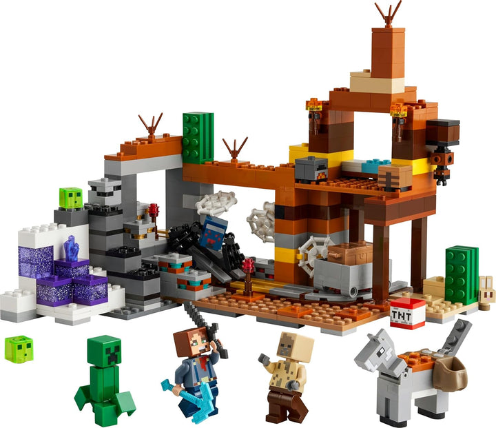 LEGO Minecraft Mina din Badlands, jucărie minieră pentru joc video, set pentru băieți și fete cu vârsta de peste 8 ani, cărămizi distractive de construcție, set de aventură, cadou de ziua de naștere 21263