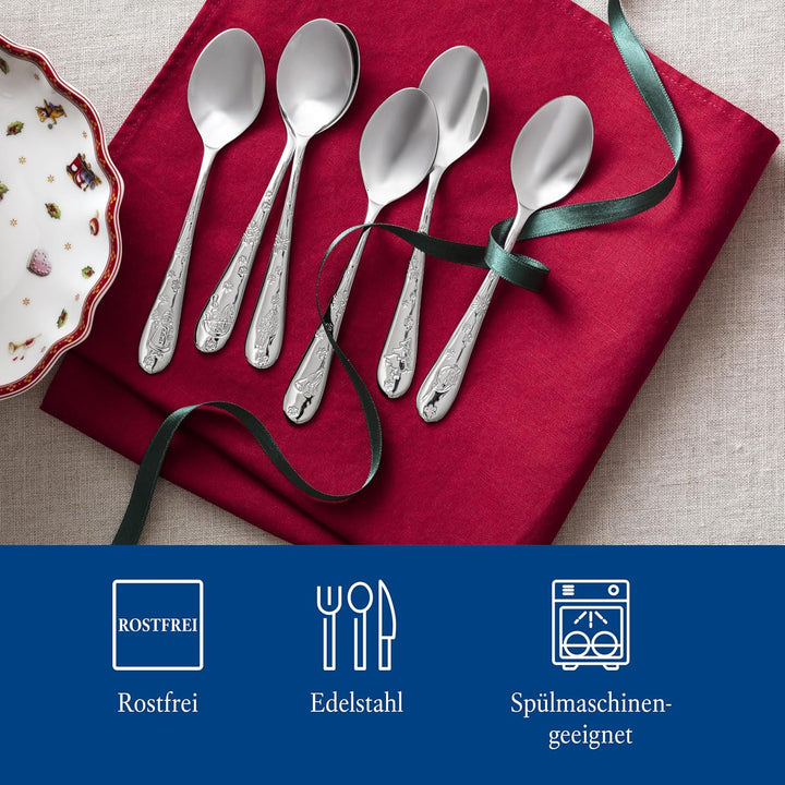 Villeroy & Boch – Toy'S Delight Kaffeelöffel Set 6 Teilig Silber Platin, Spülmaschinenfest, Kaffeelöffel Besteck Set Rostfrei, Besteckset Kleine Löffel, Edelstahl