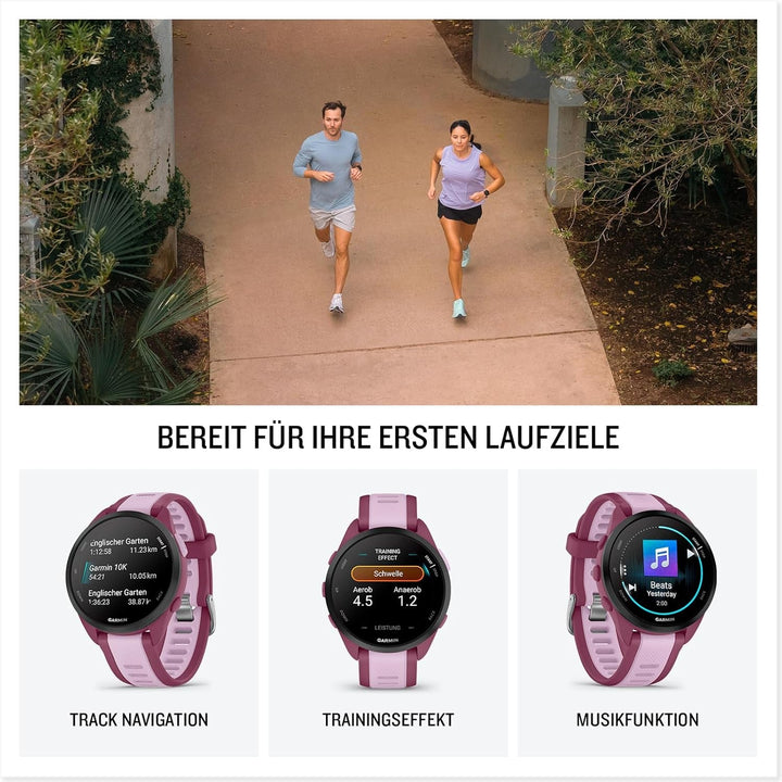 Garmin Forerunner 165 Music - smartwatch GPS ușor pentru alergare, cu ecran tactil AMOLED de 1,2", recomandări de antrenament, date despre sănătate, funcții inteligente și muzică pe încheietura mâinii