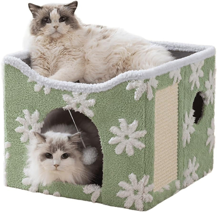 Peșteră pentru pisici, paturi pentru pisici, căsuță pentru pisici, peșteră pliabilă pentru pat de pisică cu scărpinat și minge de joacă, peșteră pliabilă pentru pat de pisică pentru dormit, ascundere, joacă și zgâriat (roz, mediu)