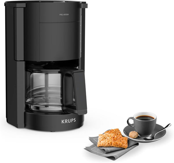 Krups F30908 Proaroma Espressor cu filtru și carafă din sticlă, capacitate 1,25 l, 10-15 cești, 1050 W, negru