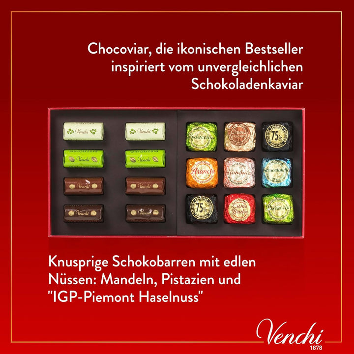 Venchi – Weihnachtskollektion – Geschenkbox Mit Verschiedenen Schokobarren-Und Chocoviar-Pralinen, 294 G – Mit Igp-Piemont Haselnuss – Geschenkidee – Glutenfrei