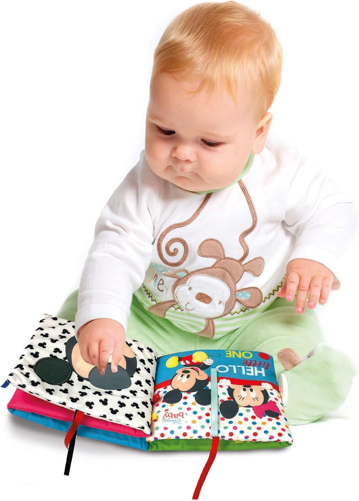Clementoni 17721 Disney Baby - Carte din țesătură, jucărie versatilă pentru copii pentru călătorii, carte ilustrată cu elemente crepitante și scârțâitoare, pentru nou-născuți de la 0 luni Jucarii Bebe Naty Shop