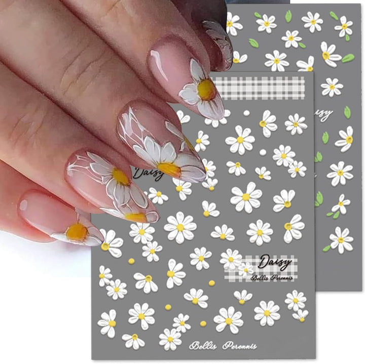5D în relief alb margarete autocolante unghii flori autocolante unghii flori folie autoadezive autocolante unghii arta autocolante unghii margarete decorare unghii accesorii design flori autocolante unghii arta